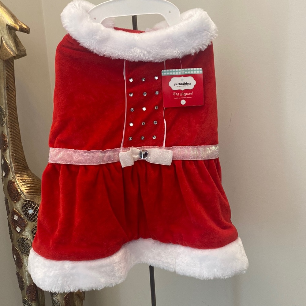 NWT PetSmart Pet Holiday Mrs Claus Rhinestone Dog Dress Large Red White 2017